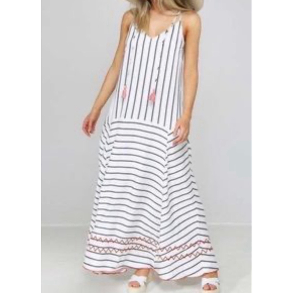 Charli Carenna Striped Maxi Dress in White and Navy - Size 4